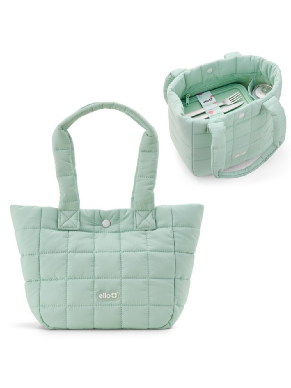 Ello NWT Puffer Lunch Tote Lightweight Nylon Pockets Clover Mint Blue Green